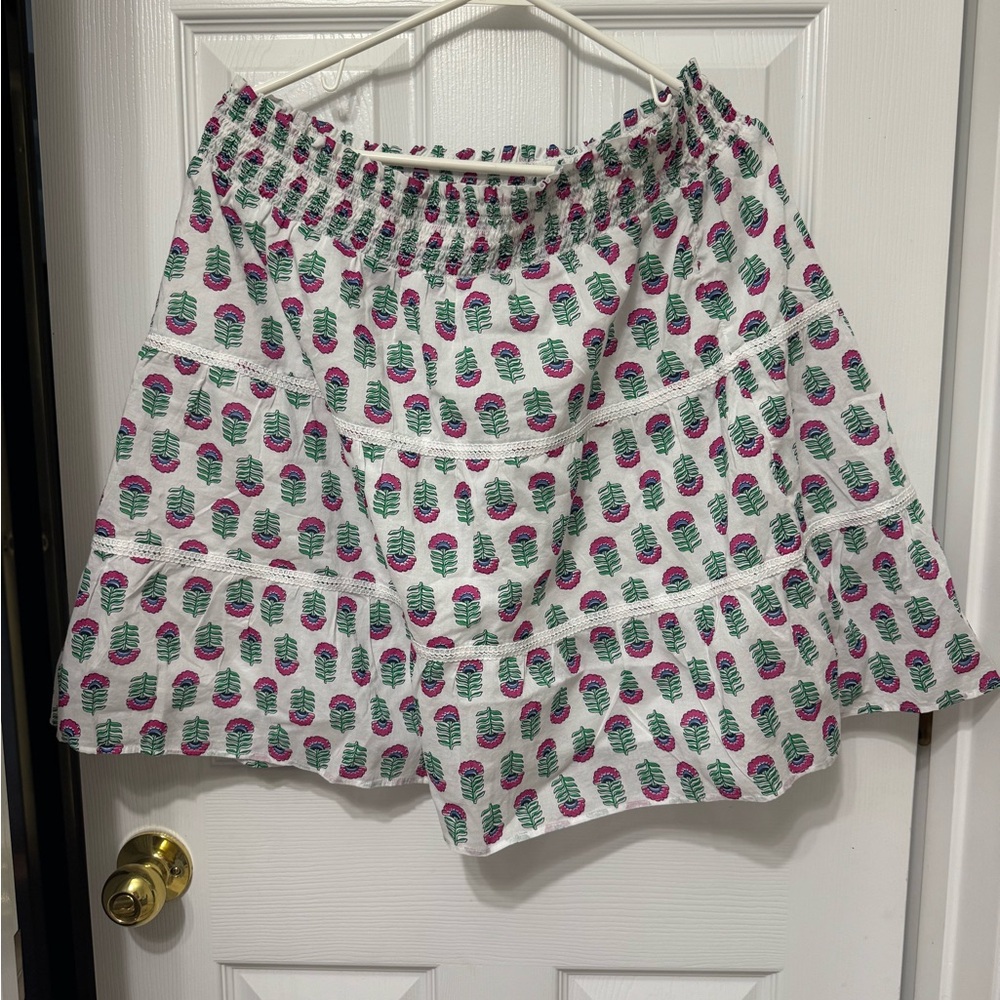 J. Crew White Skirt with Pink and Green Pattern
